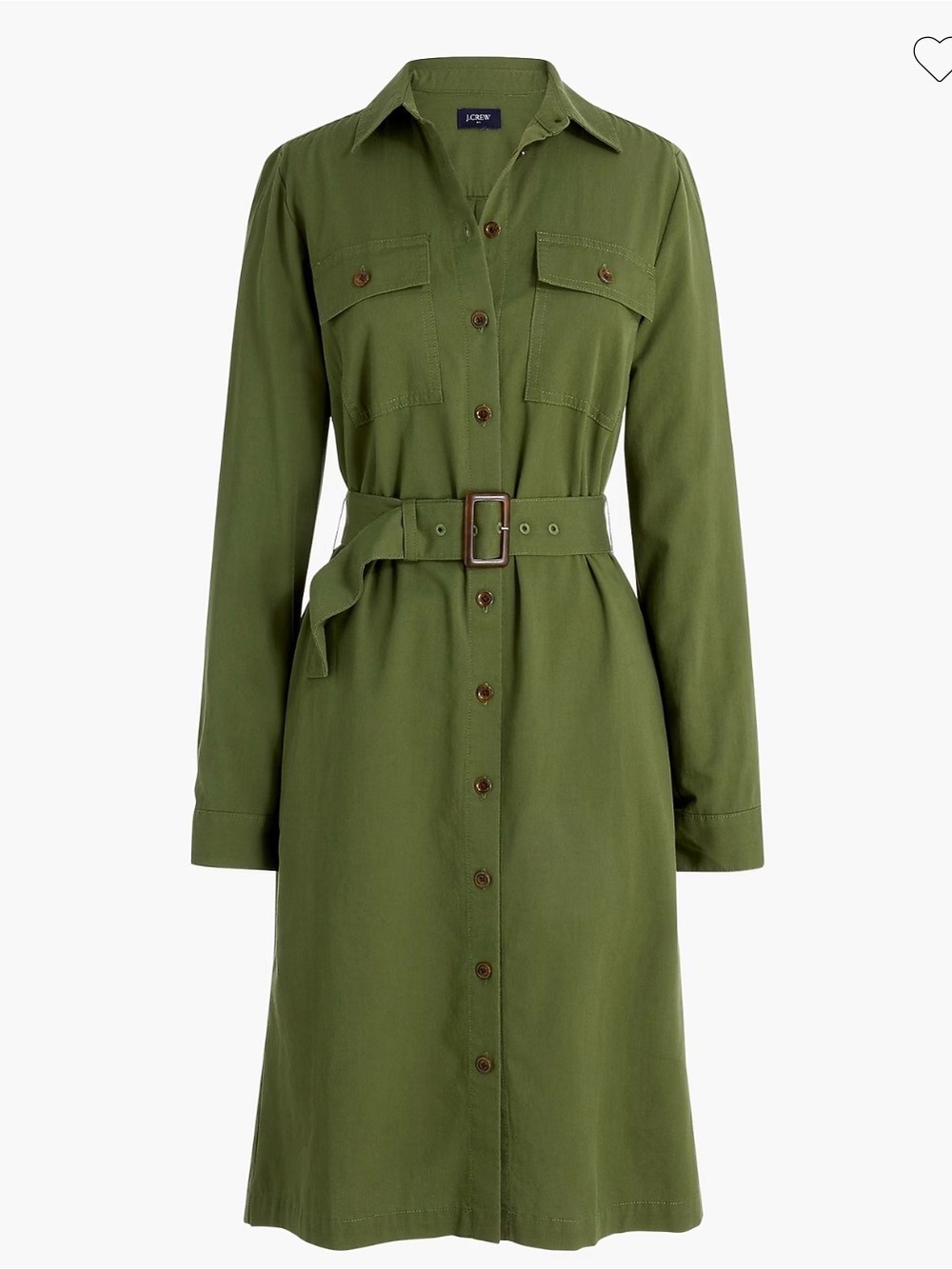 J. Crew Olive Green Long-Sleeve Shirt Dress with Belt